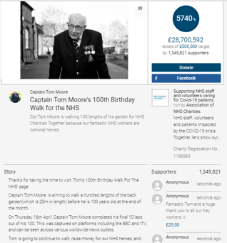 screenshot of JustGiving from Blackbaud